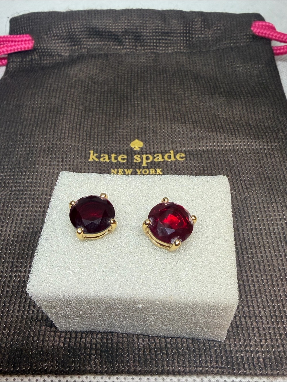 kate spade gold-tone deep red crystal stud earrings
